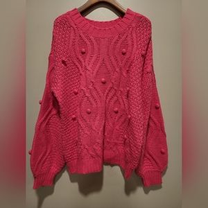 Kori sweater hot pink fuchsia pom detail